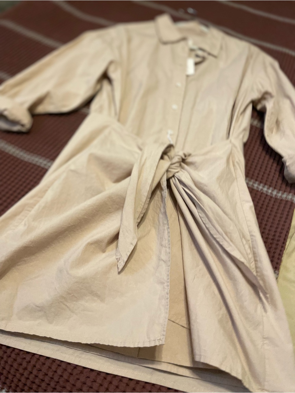 Universal Thread Lightweight Tie-Waist Trench Dress in Beige